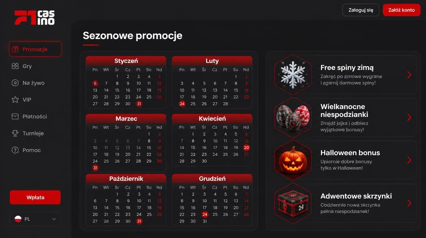 kalendarz promocji sezonowych z ikonami świąt i spinów