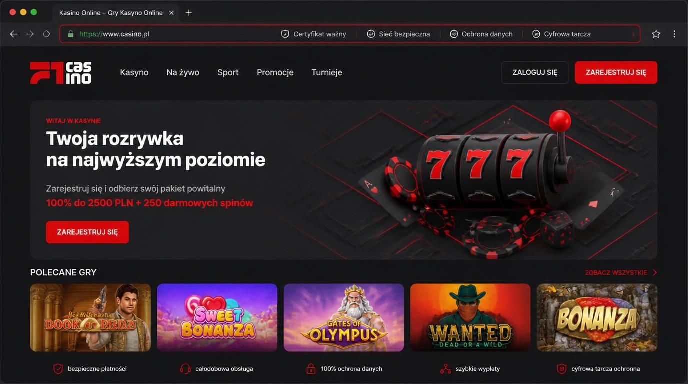 Pasek przeglądarki z kłódką i certyfikatem HTTPS nad interfejsem wpłaty.