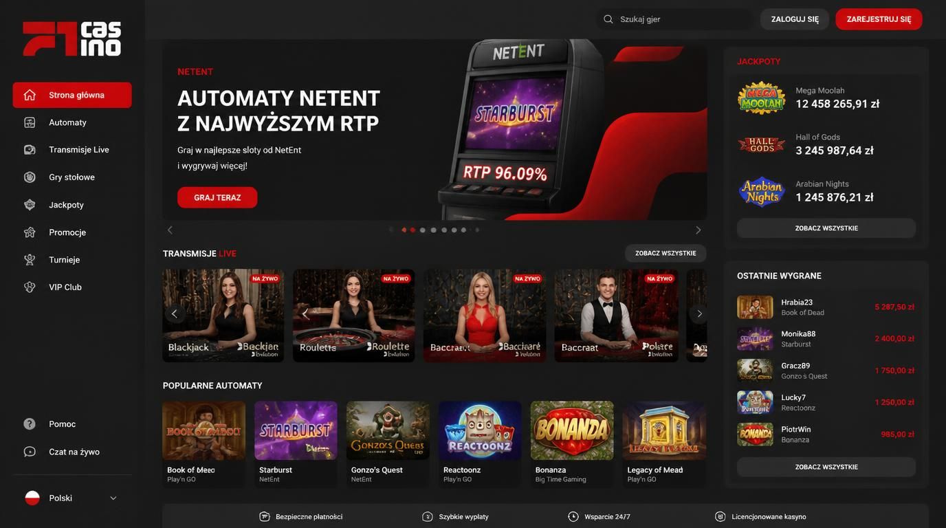 Portfel gier F1 Casino z automatami i grą na żywo.